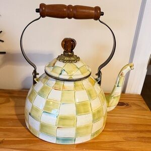 MacKenzie-Childs Multicolor Checkered Teapot with Wooden Handle